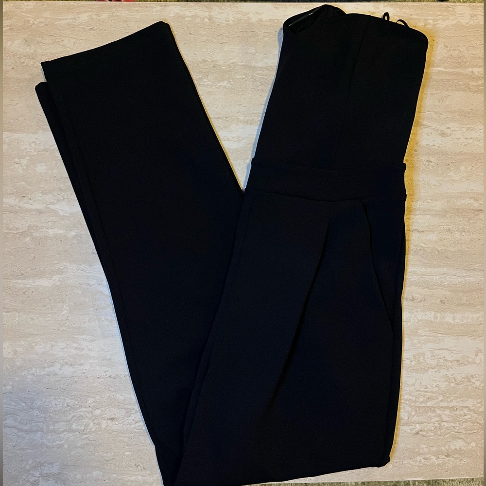 Express Black Strapless Jumpsuit with Pleated Front